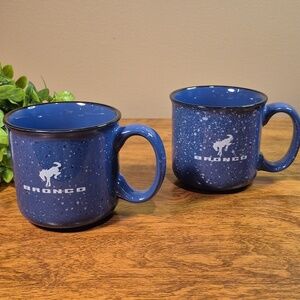 FORD BRONCO Blue Speckled Ceramic Coffee Mugs, Set of 2